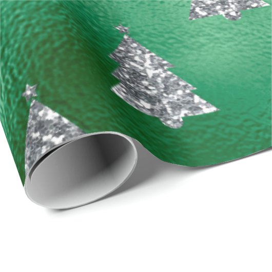 Silver Green Metallic kerstboomfeestdag Cadeaupapier (Rol Hoek)