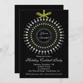 Silver & Green Ornament Cocktail-kerstfeest Kaart (Voorkant / Achterkant)