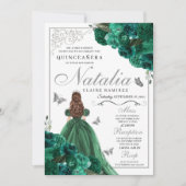 Silver & Green Princess Dress Flowers Quinceanera Kaart (Voorkant)