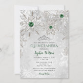 Silver Green Snowflake Princess Tiara Quinceañera Kaart (Voorkant)
