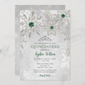 Silver Green Snowflake Princess Tiara Quinceañera Kaart (Voorkant / Achterkant)