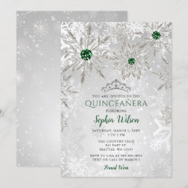Silver Green Snowflake Princess Tiara Quinceañera Kaart