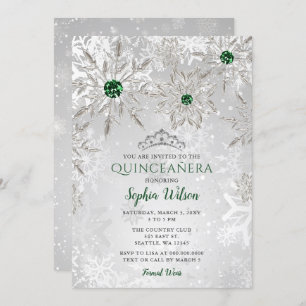Silver Green Snowflake Princess Tiara Quinceañera Kaart