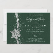 Silver Green Snowflakes Winter Engagement Party Kaart (Voorkant)