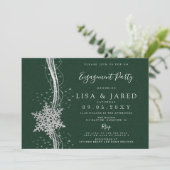 Silver Green Snowflakes Winter Engagement Party Kaart (Staand voorkant)