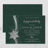 Silver Green Snowflakes Winter Engagement Party Kaart (Voorkant / Achterkant)