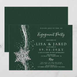 Silver Green Snowflakes Winter Engagement Party Kaart