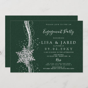 Silver Green Snowflakes Winter Engagement Party Kaart