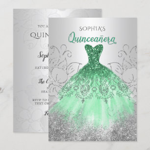 Silver Green Sparkle Dress Quinceañera Quince Kaart