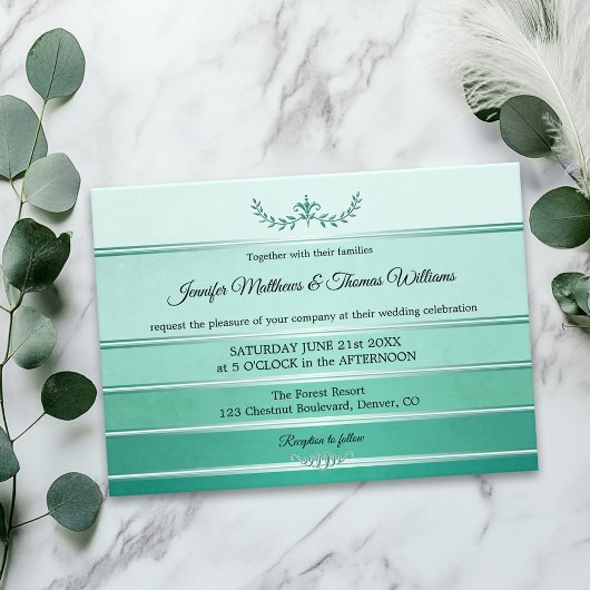 Silver Green Striped Ton sur Ton Wedding Kaart