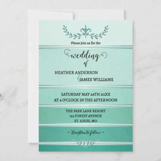 Silver Green Striped Tone on Tone Wedding Kaart (Voorkant)