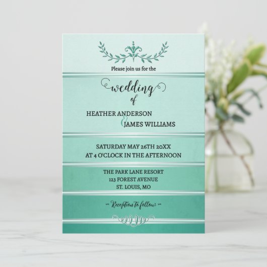 Silver Green Striped Tone on Tone Wedding Kaart (Staand voorkant)