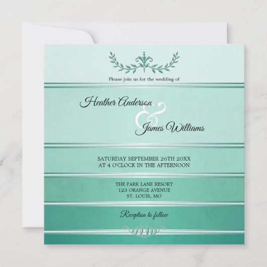 Silver Green Striped Tone op Tone Wedding Kaart (Voorkant)