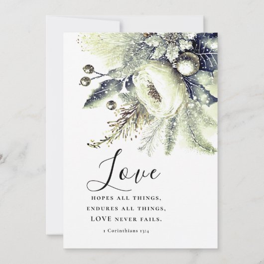 Silver Green Winter Bloemen Christelijke Bijbelbru Kaart (Achterkant)