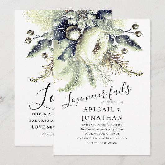 Silver Green Winter Bloemen Christelijke Bijbelbru Kaart (Voorkant / Achterkant)