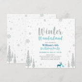 Silver, Green Winter Wonderland Boy Birthday Party Kaart (Voorkant / Achterkant)