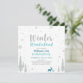 Silver, Green Winter Wonderland Boy Birthday Party Kaart (Staand voorkant)