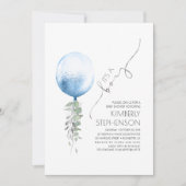 Silver Greenery en Blue Balloon Baby shower Invit Kaart (Voorkant)