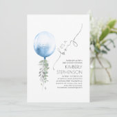 Silver Greenery en Blue Balloon Baby shower Invit Kaart (Staand voorkant)