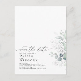 Silver Greenery Modern Elegant Save the Date Aankondigingskaart