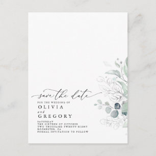 Silver Greenery Modern Elegant Save the Date Aankondigingskaart