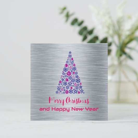 Silver Greeting Card Merry Christmas New Year Feestdagenkaart (Staand voorkant)