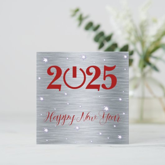Silver Greeting Card Merry Christmas New Year Feestdagenkaart (Staand voorkant)