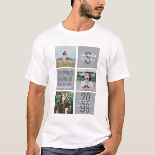Silver Grey 3-Photo Fun Boxes Class Year T-shirt (Voorkant)