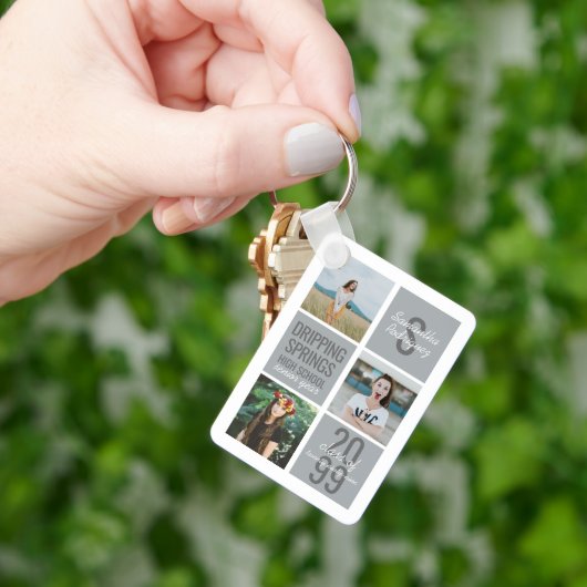 Silver Grey 4-Photo Fun Boxes Class Year Sleutelha Sleutelhanger (Hand)