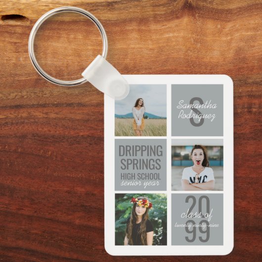 Silver Grey 4-Photo Fun Boxes Class Year Sleutelha Sleutelhanger (Voorkant)