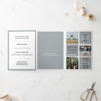 Silver Grey 5-Photo Fun Boxes Afstuderen Drieluik Uitnodiging