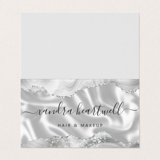 Silver Grey Agate Glitter Luxe Visitekaartje (Buitenkant ongevouwen)