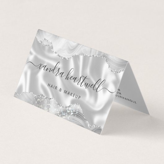 Silver Grey Agate Glitter Luxe Visitekaartje (Voorkant)