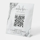 Silver Grey Agate Monogram Scan om QR-code te beta Reclamebord Met Voetstuk (Voorkant)