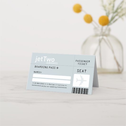 Silver Grey Airline Ticket Escort Place Card Plaatskaartje (Voorkant)