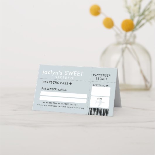 Silver Grey Airline Ticket Escort Place Card Plaatskaartje (Voorkant)
