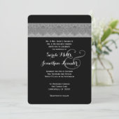 Silver Grey and Black Damask Wedding Sjabloon V07 Kaart (Staand voorkant)