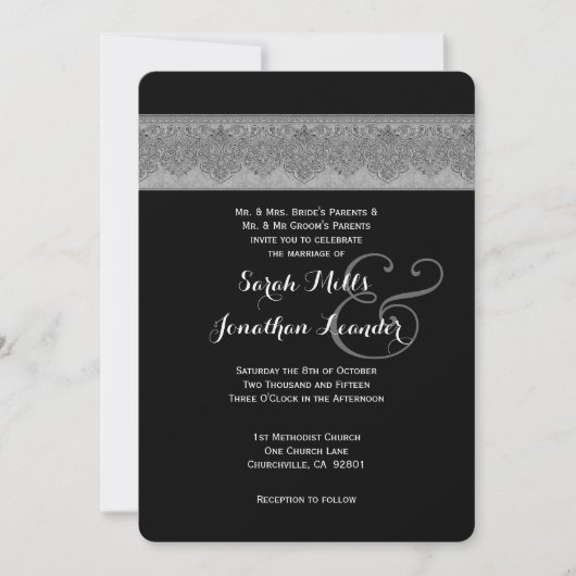 Silver Grey and Black Damask Wedding Sjabloon V07 Kaart (Voorkant)