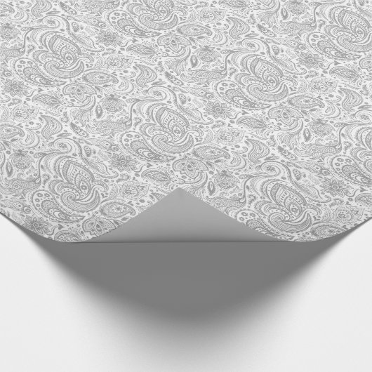 Silver Grey and White Floral Paisley Pattern Cadeaupapier (Hoek)