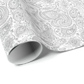 Silver Grey and White Floral Paisley Pattern Cadeaupapier (Rol Hoek)