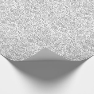 Silver Grey and White Floral Paisley Pattern Cadeaupapier