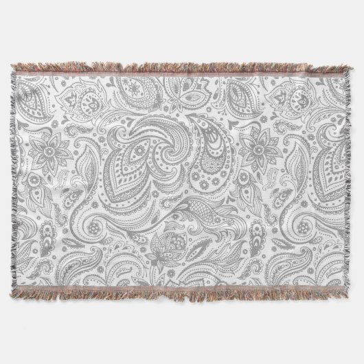 Silver Grey and White Floral Paisley Pattern Deken (Voorkant)