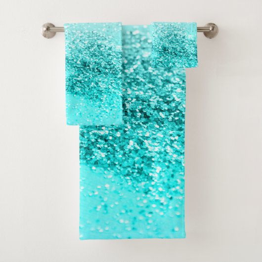 Silver Grey Aqua Blauwgroen Ocean Glitter #1 Bad Handdoek (Insitu)