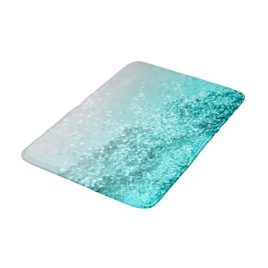 Silver Grey Aqua Blauwgroen Ocean Glitter #1 Badmat (Gekanteld)