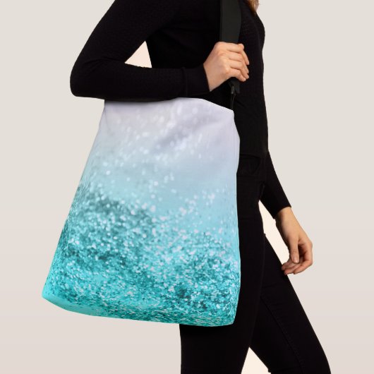 Silver Grey Aqua Blauwgroen Ocean Glitter #1 Crossbody Tas (Dichtbij)