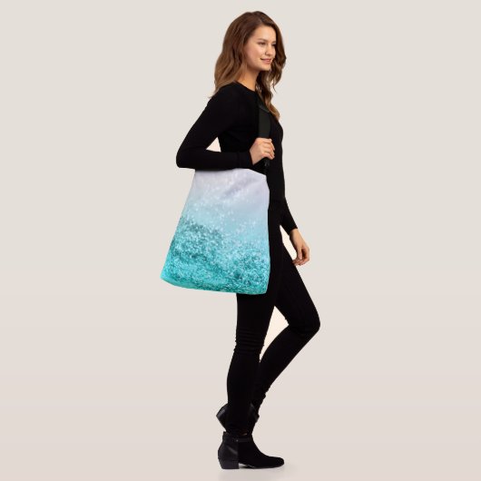 Silver Grey Aqua Blauwgroen Ocean Glitter #1 Crossbody Tas (Op model)