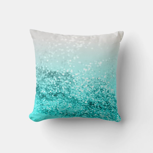 Silver Grey Aqua Blauwgroen Ocean Glitter #1 Kussen (Voorkant)