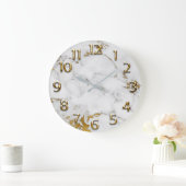 Silver Grey Arabic Numbers Abstract Gold Marble Grote Klok (Huis)