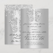 Silver Grey Baby Girl Boy Shower Feet Kaart (Voorkant / Achterkant)