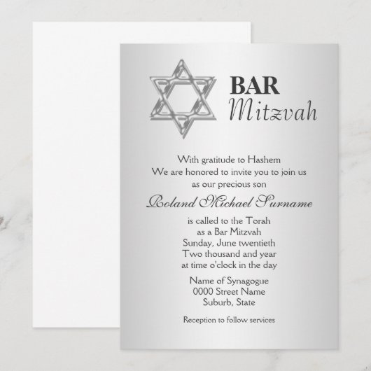 Silver Grey bar mitzvah viering Kaart (Voorkant / Achterkant)